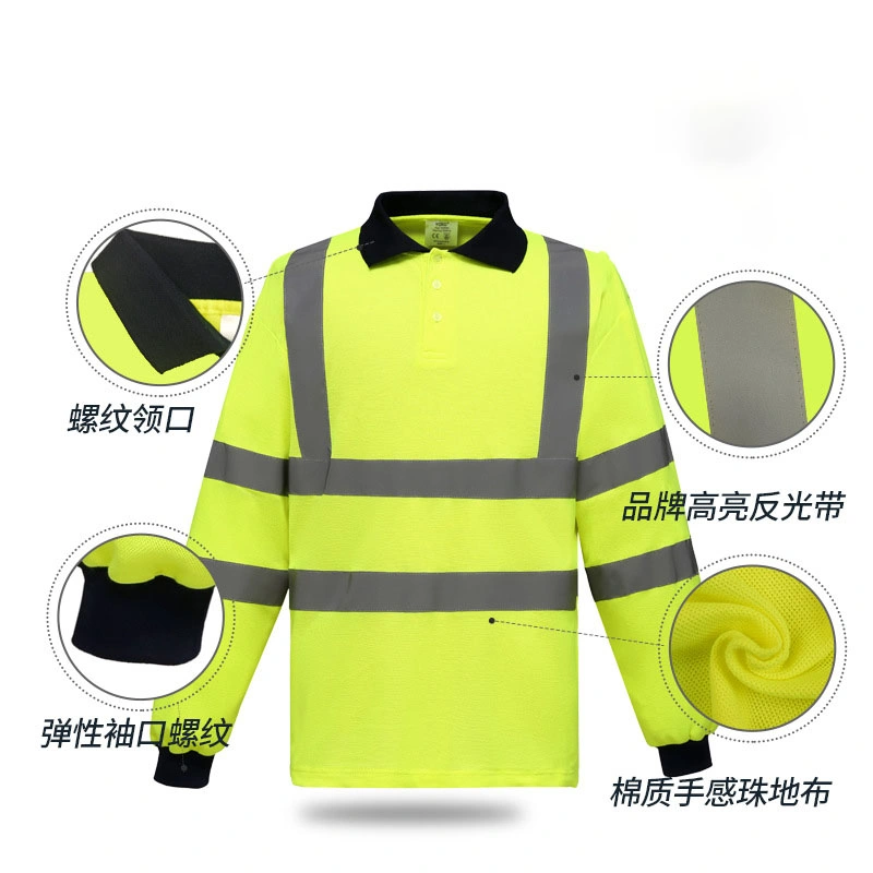 European Standard Cross-Border Special for Autumn Long-Sleeved Reflective Clothing Polo Shirt Road Traffic Reflective Safety Clothing Manufacturers Spot