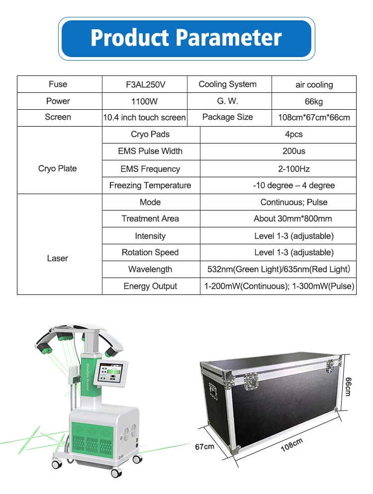 Laser 10+Pastilhas de criocongelação 2 em 1 corpo da máquina de emagrecimento 532nm/635nm EMS Laser Placa Criopreservação Fat equipamento de congelação