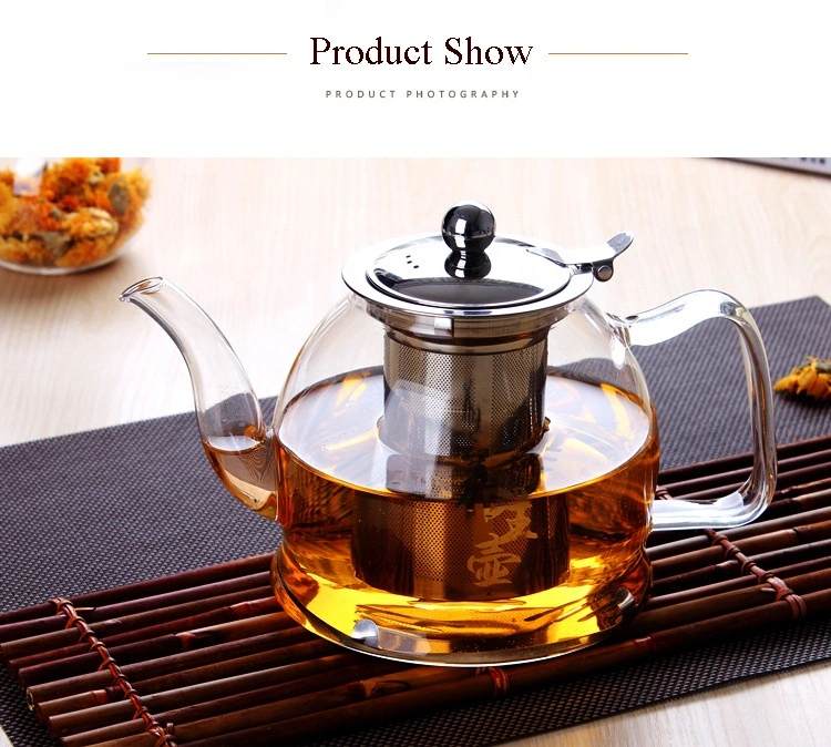 Factory Wholesale Pyrex Heat Resistant Borosilicate Water Kwith Lid Glass Tea Pot with Ceramic Stainless Steel Infuser