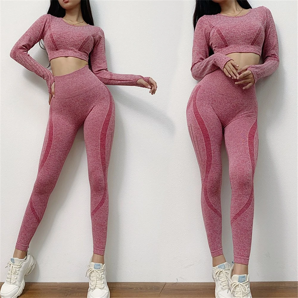 Sexy Fashion Tight Fitness Yoga Suit Gym Clothing Wear Women Long Sleeve Gym Sets Tracksuit