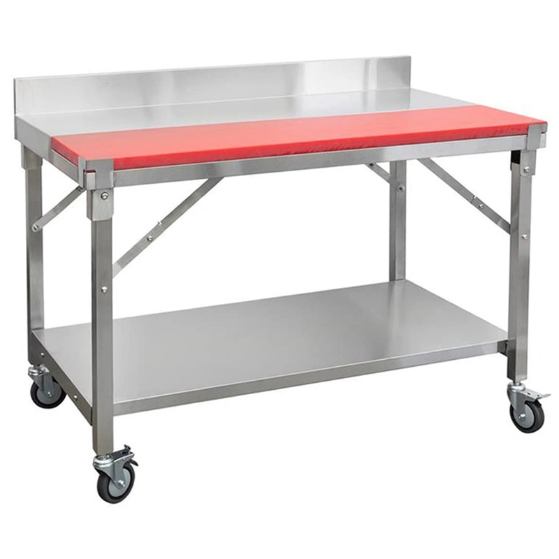 Heavy Duty Movable Work Table with Plastic Chopping Board Meat Cutting Bench