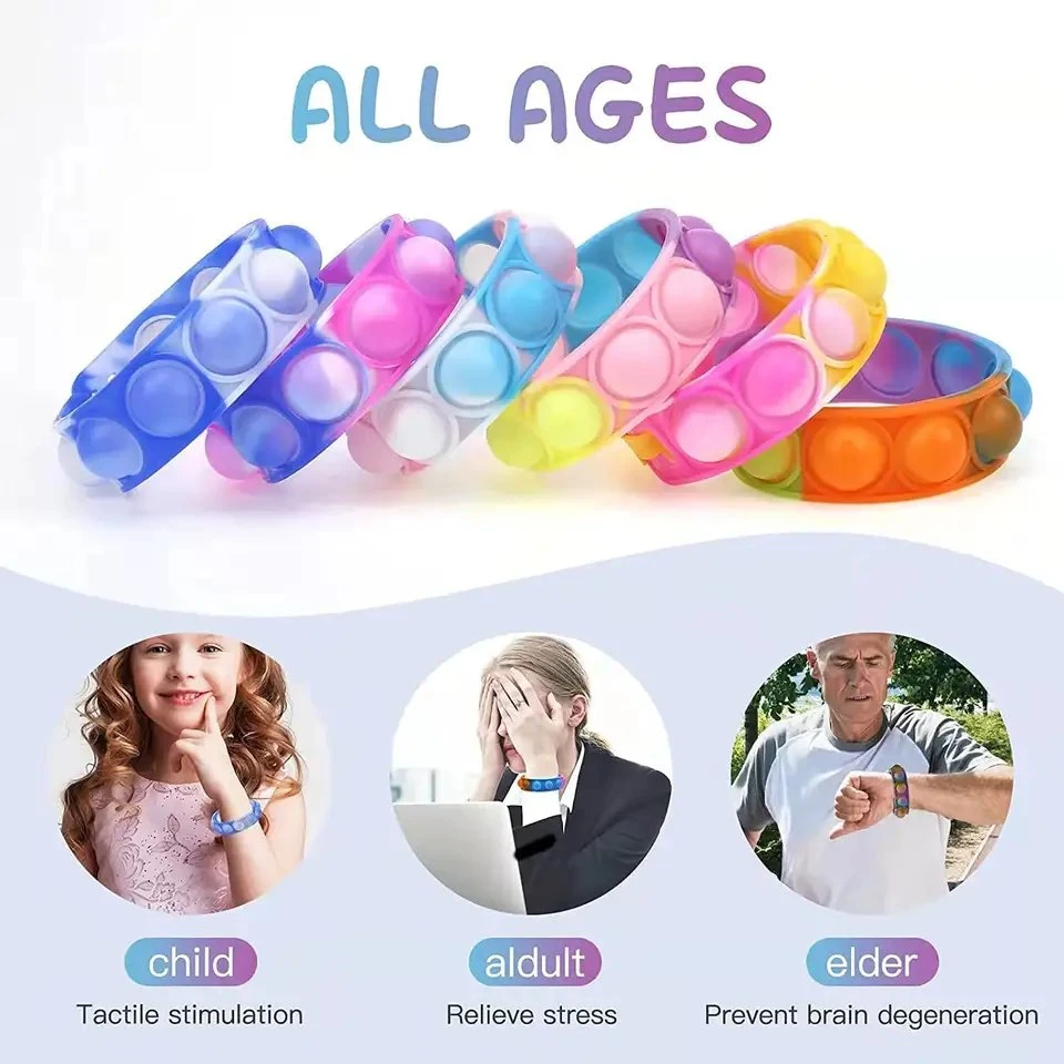 Silicone Bracelet Fidget Toy Wearable Push Bubble Sensory Toy Stress Relief Finger Press Silicone Wristband for Kids and Adults