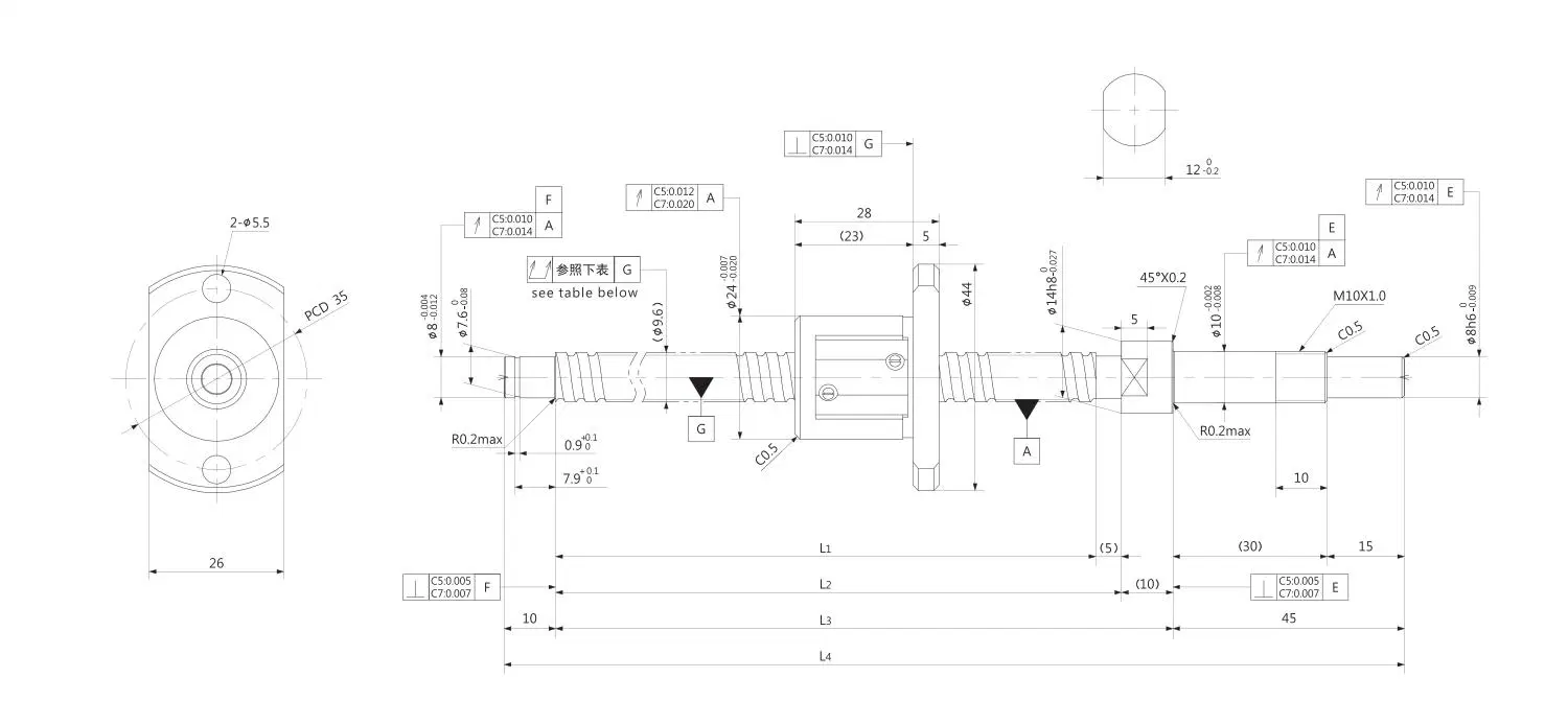 Kgg Cold Rolling 250mm Travel Ball Screw for Machine Part (GT Series, Lead: 4mm, Shaft: 10mm)