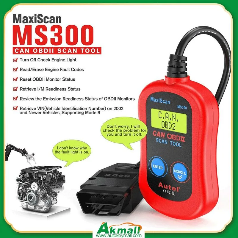 Autel Ms300 OBD2 Code Reader Scanner Car Diagnostic Scanner Tool Turn off Check Auto Accessories Check Engine Light Smog