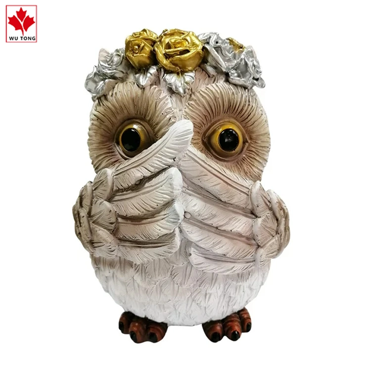 Funny Crafts Resin Rose Owl No Talking Statue Home Decor