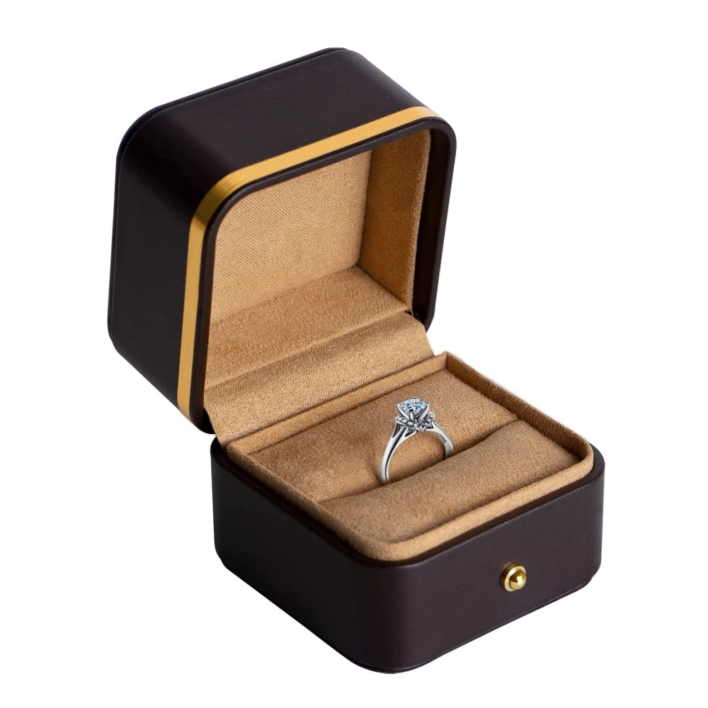 Custom Wedding Ring Case Round Brown Velvet Jewellery Packaging Jewelry Gift Box Engagement Ring Box