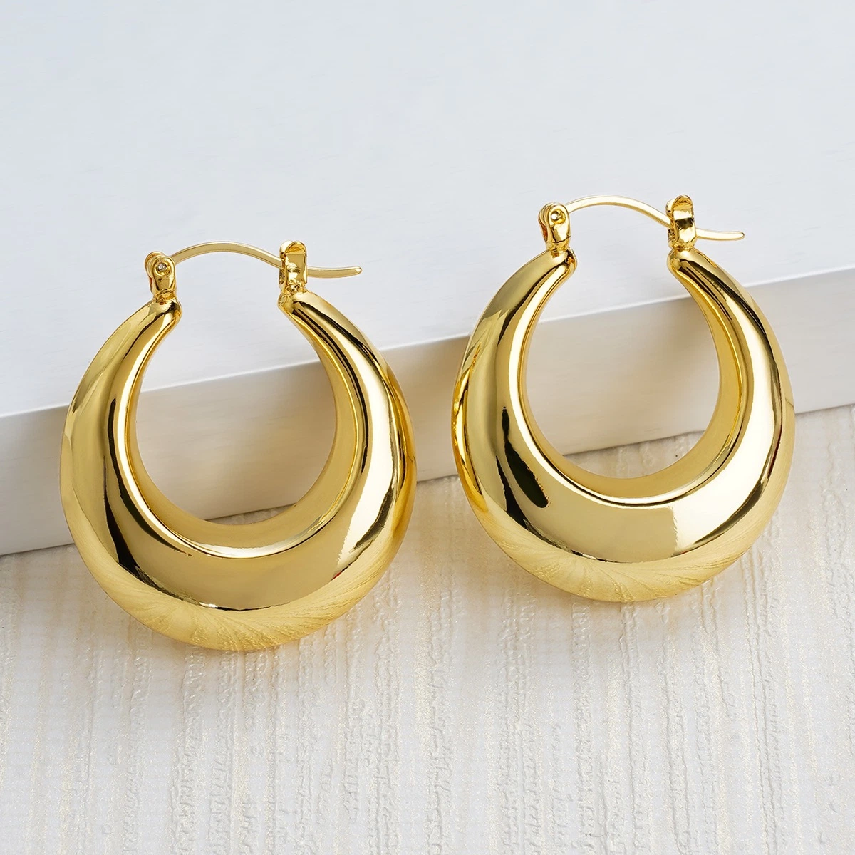 Amazon Shiny 18K Gold Plated Chunky Tubular Hoop Earrings Women