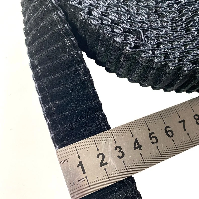 Custom 30 mm Black Christmas Webbing Pleated Gathered Velvet Ribbon for Women Garment Decoration