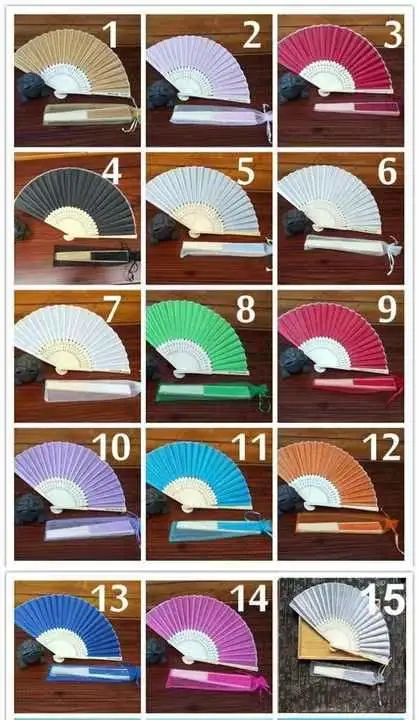 Heißer Verkauf Hochzeit Hand Fan Bambus Stoff Handheld Fans Papier Gefalteter Ventilator für Hochzeitsfeier und Zuhause