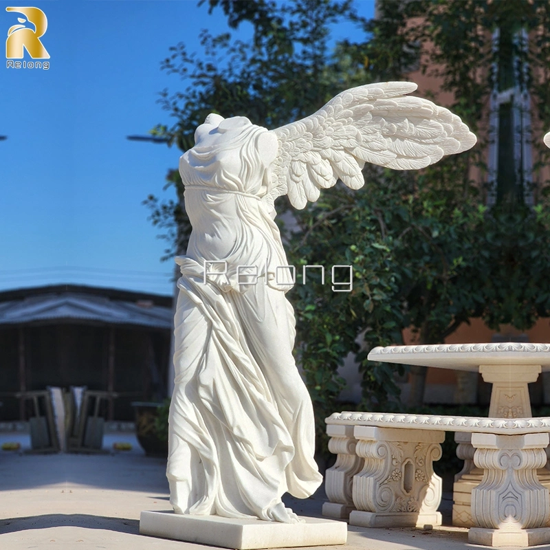 a-Grade White Marble Stone The Goddess of Victory Sculpture Life Size Stone Carving Garden Statue