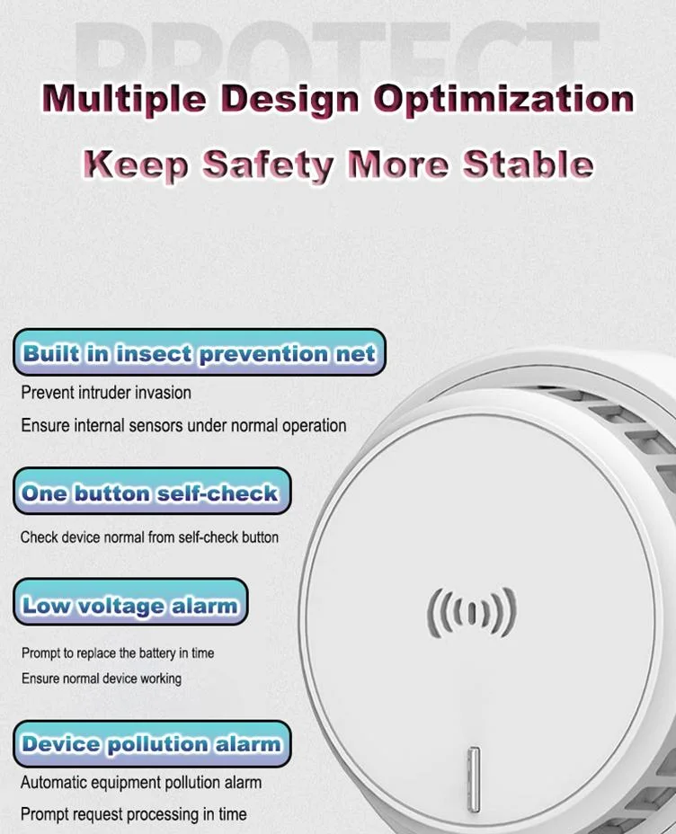 Detector de humo de la batería independiente Home Sensor de Humo de alarma de incendios