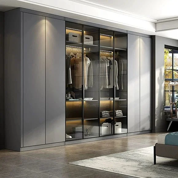 Modern Bedroom Wardrobe Closet Aluminum Frame Glass Door Walk in Wardrobes