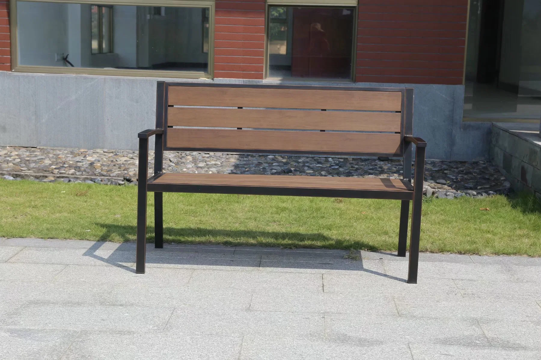 WPC Outdoor Bench 100% Recycled Plastic Wood and Framed with Cast Aluminum Yard Patio Benches