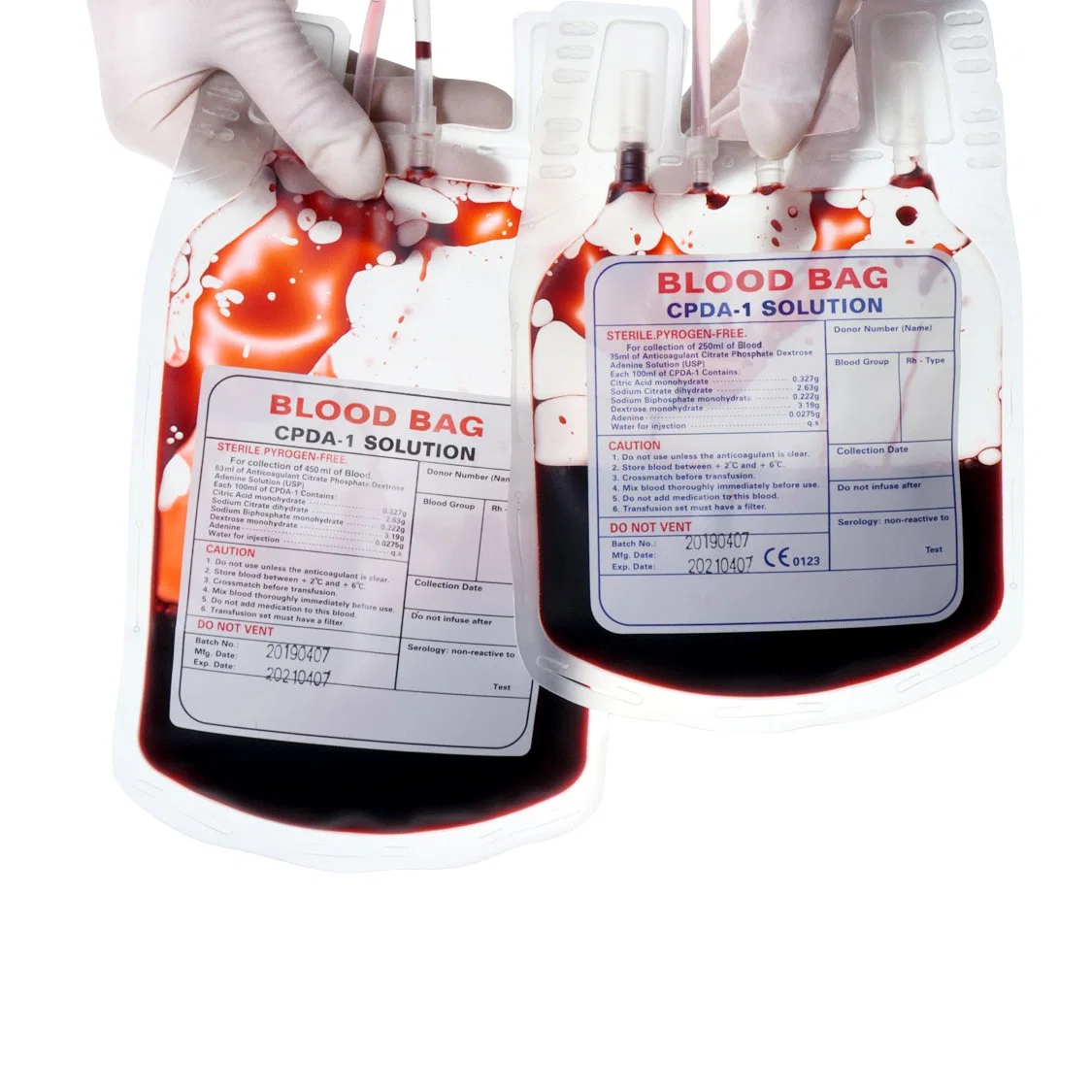 Bolsa de recogida de sangre médica doble triple cuádruple con aprobación CE Bolsas de sangre CPD 450ml