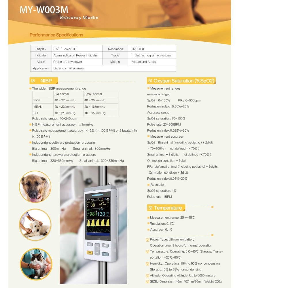 Equipamento médico ICU multiparamétricos sinais vitais veterinários Smart Portable para pacientes Monitor