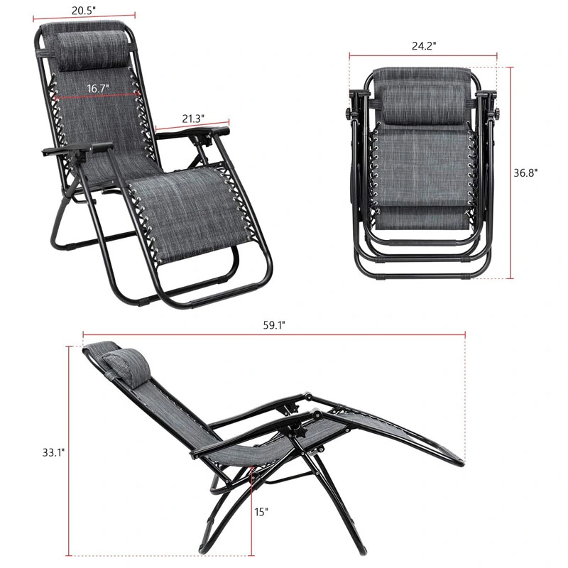 Outdoor Garden Camping Metal Chair Folding Zero Gravity Recliner Chair Outdoor Lounge Chair Deck Chair with Armrest and Cup Holder