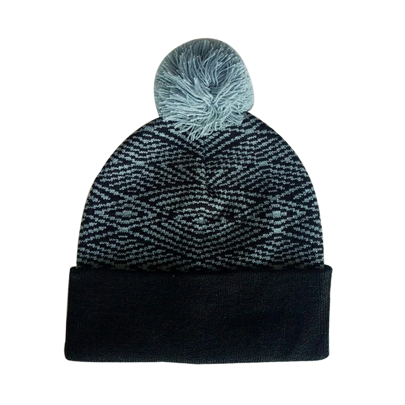 Children Winter Warm Fashion Contrast Colour Waiving Jacquard Bobble Hat Cap