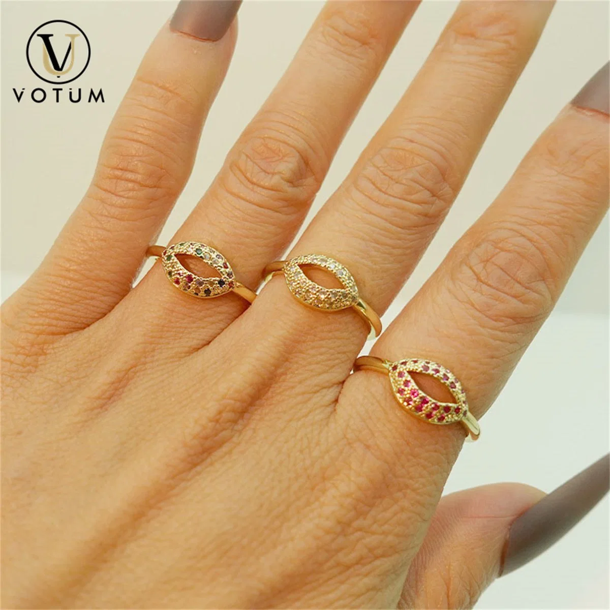 Votum Fashion Gemstone Ruby Moissanite Diamond Lips Design 925 Silver 18K Gold Plated Ring Jewelry