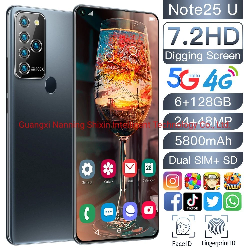 ملاحظة 25u 6g / 128GB + هاتف ذكي شاشة أموليد أندرويد 10.0 هاتف محمول مع فتح الوجه، الهواتف المحمولة