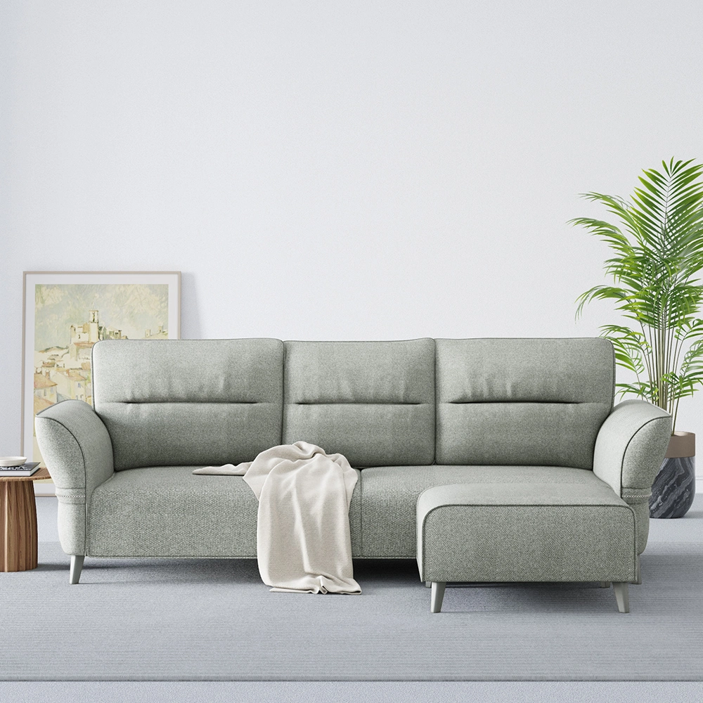 Modern Sofa Set with Roll Arm with Linen Fabric, with Ottoman