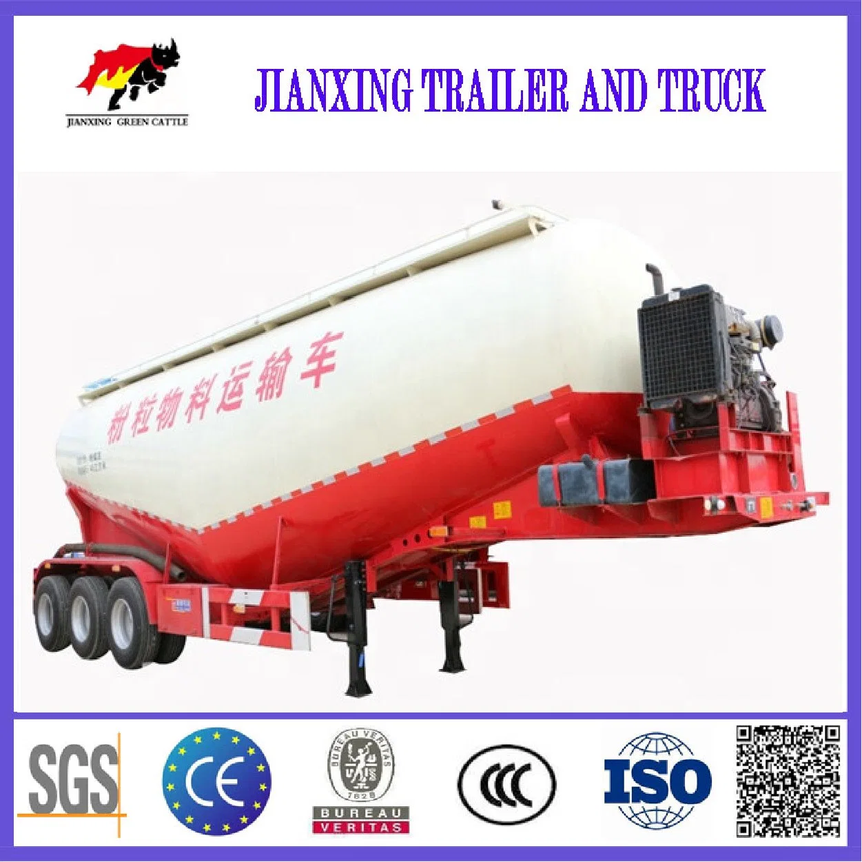 3 Alxes Diesel Engine Tanker 45 Cbm Bulk Cement Tank Trailer