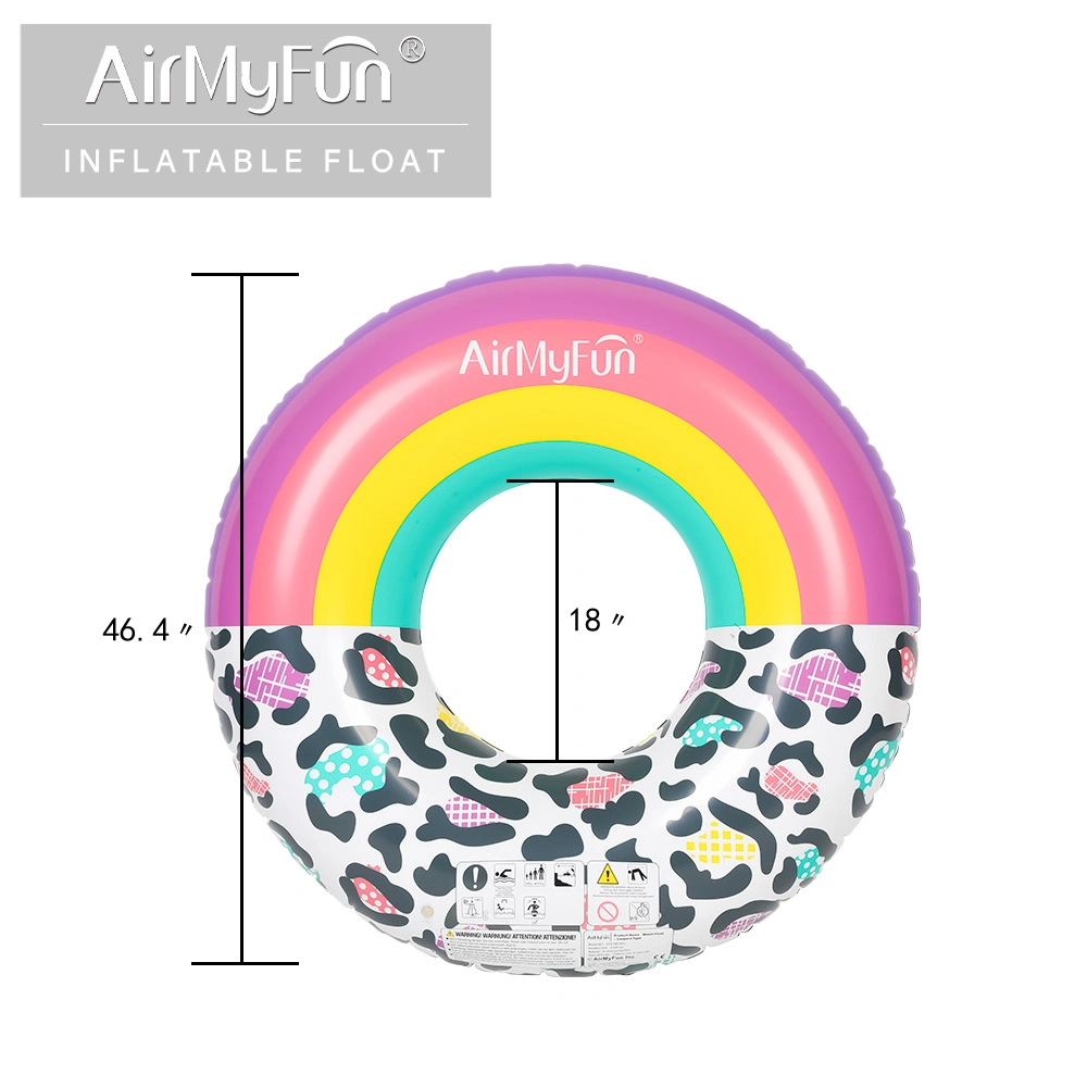 New Design Inflatable Leopard Rainbow Print Swim Ring