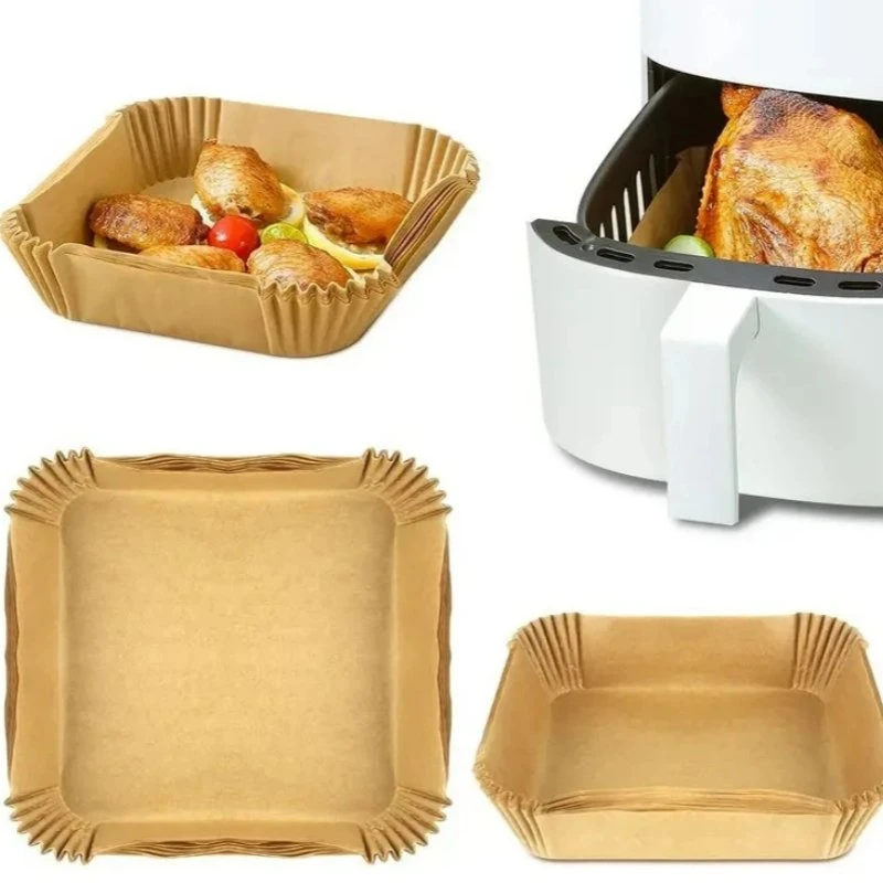 Disposable Brown and White Silicone Coated Air Fryer Paper Liners Baking Paper