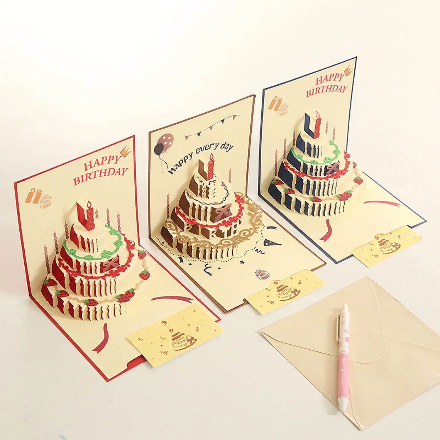 Handmade 3D Popup Happy Birthday Pop-up Occasion Greeting Cards for Christmas Valentine Anniversary Wedding Mother's Day Boy Girl Friends Gift