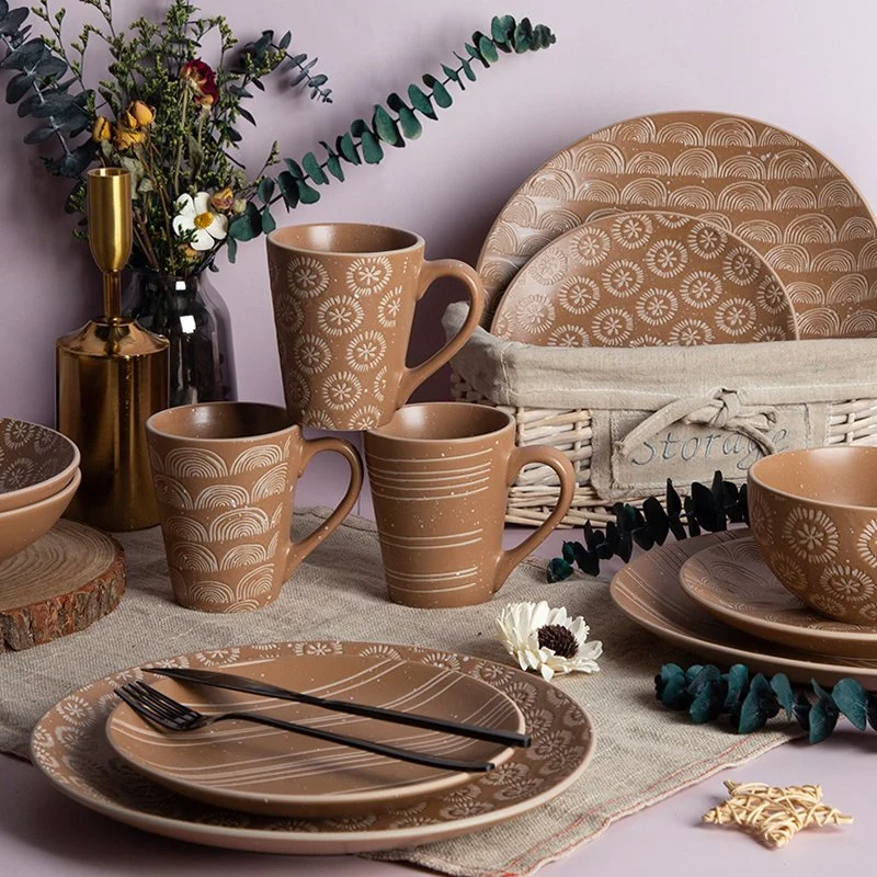 Embossed Ceramic with Tableware Luxury Bone China Dinner Sets Dinnerware