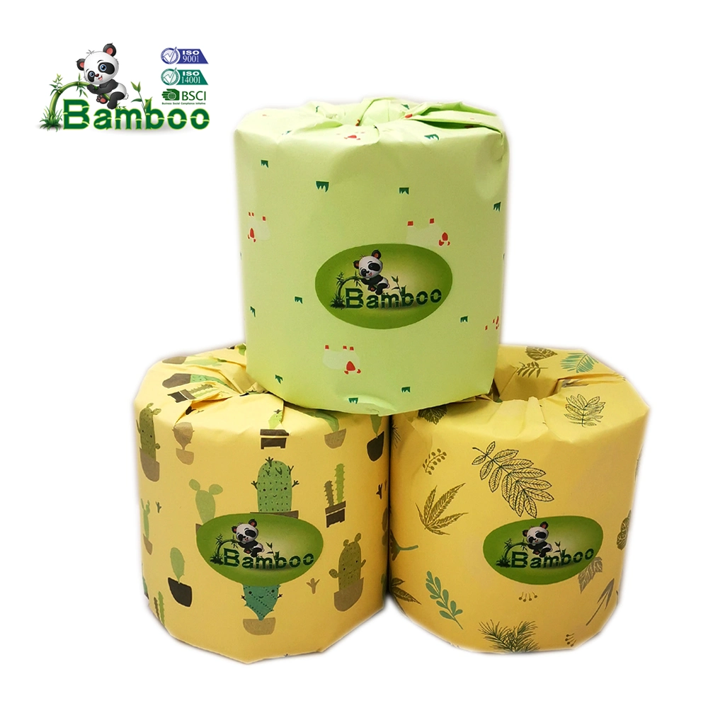 Factory OEM Durable Printed Bamboo Biodegradable Organic Unbleached China Bamboo Toilet Tissue Paper Roll Sanitary Paper