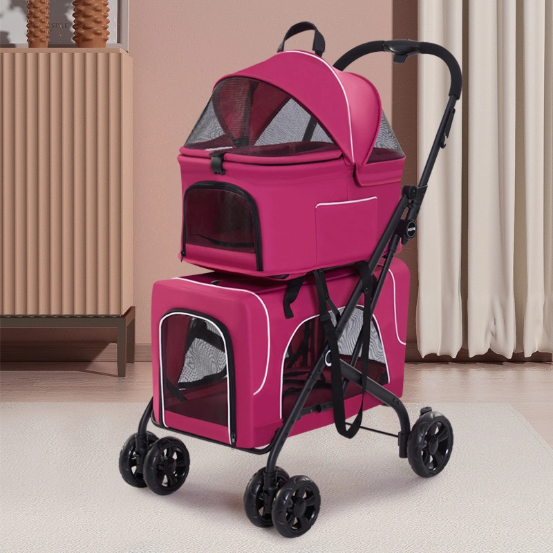 Carrito de Perro Pet, Carro plegable de viaje con ruedas Entrada Zipper Soporte de taza Cesta de almacenamiento