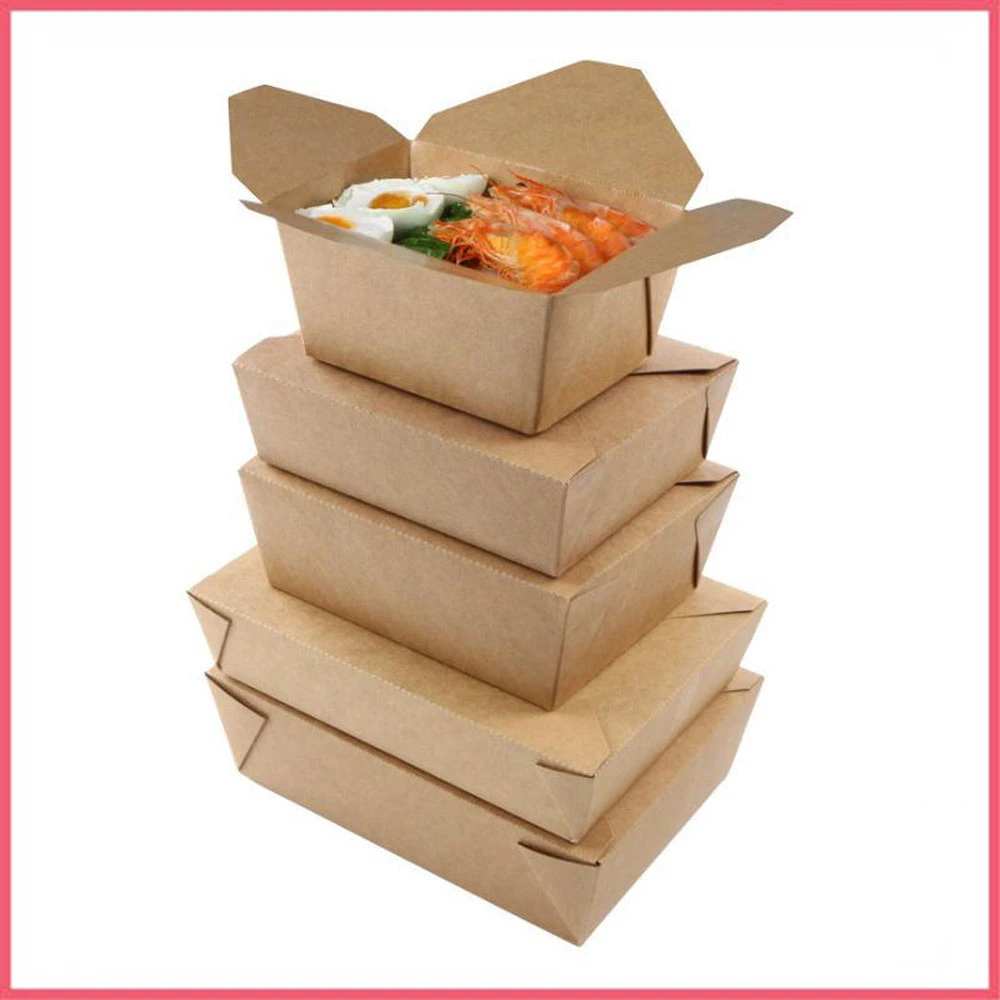 200PCS/Box 800ml Fsc FDA Custom Kraft Paper Waterproof Oil-Proof Salad Hotdog Snack Sushi Fried Chicken Disposable Lunch Meal Takeaway Fast Food Box Container