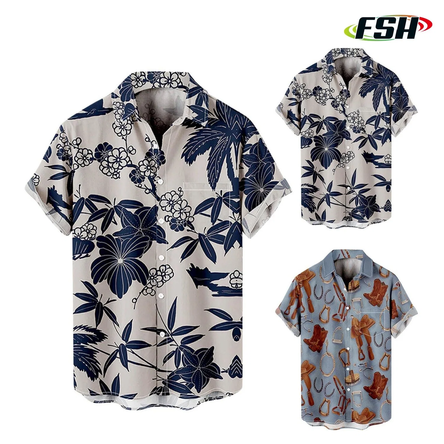 Urlaub Hawaiian Shirt Set Allover Logo Kurzarm Camp Custom Gedruckt Hawaiian