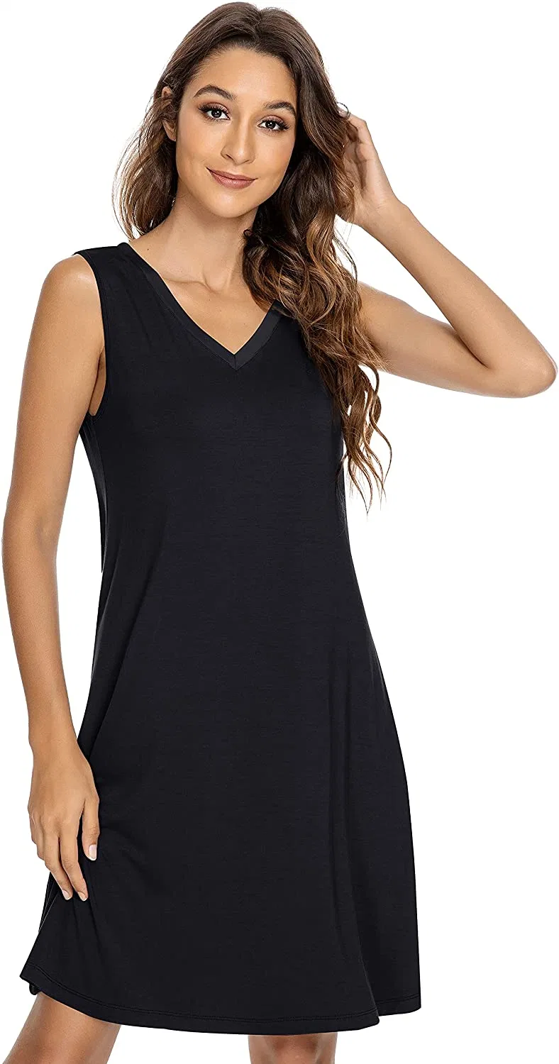 El bambú camisones para dormir la Mujer Camiseta sin mangas de camisones para las mujeres Camiseta Cuello V dormir sueño Plus Size Dress