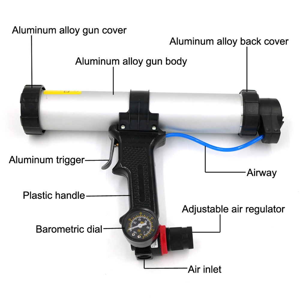 Heavy Duty Pneumatic Applicator Metal Air Caulking Gun with Air Flow Regulator