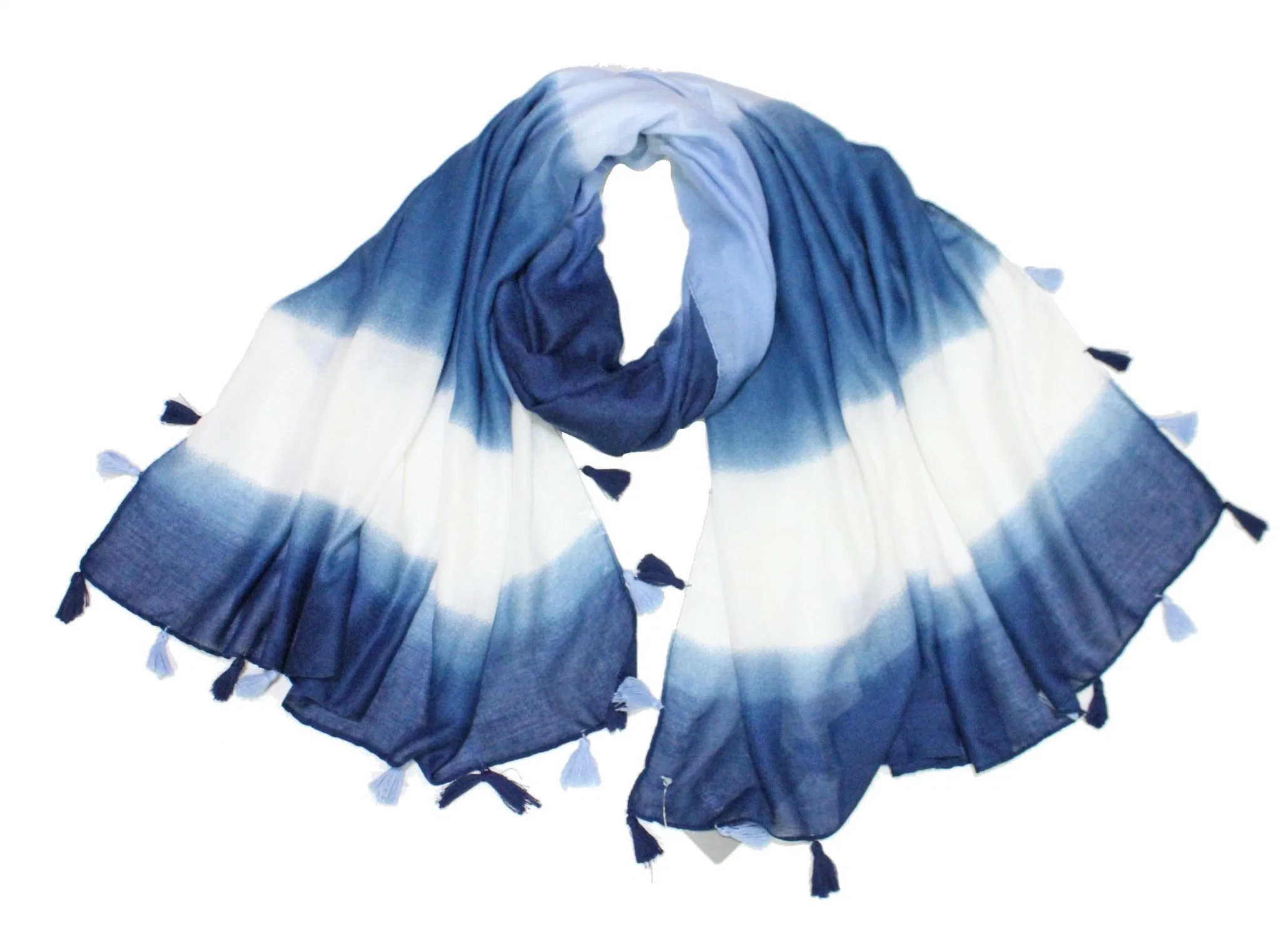 Autumn Long Scarf Digital Printing Gradient Blue with Tassel Soft Touch High quality/High cost performance 