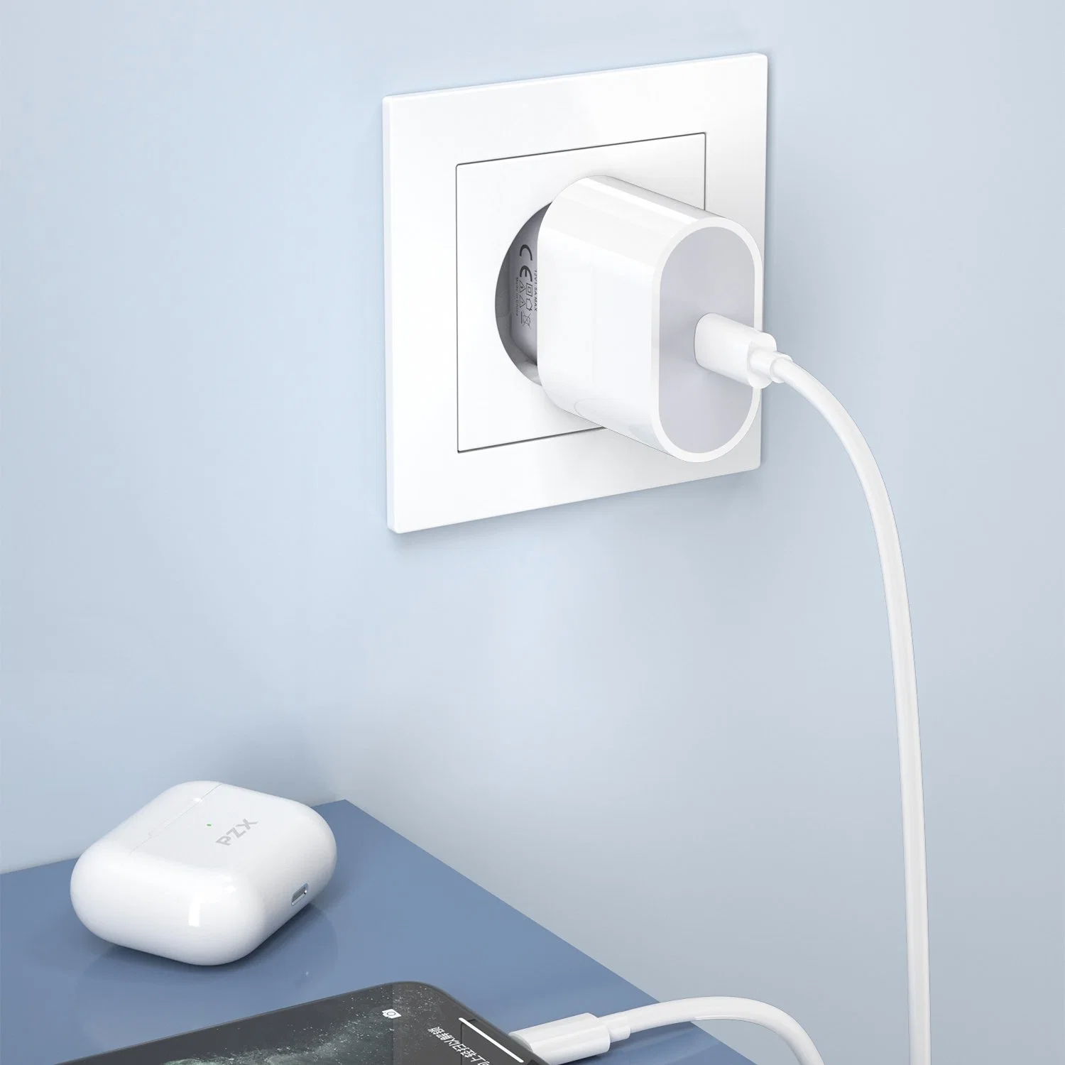 Pzx P43 Vente en gros 20 W PD chargeur mural rapide haute qualité Chargeur avec câble pour iOS