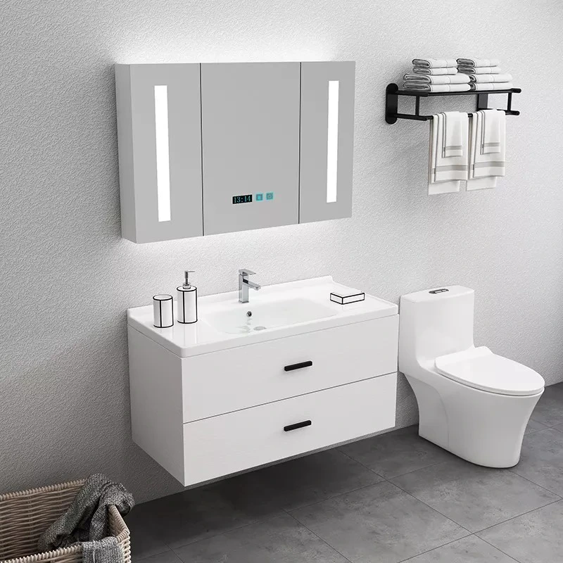 Suministro de esquina pequeña Vanity sólido de madera PVC Cuarto de baño Gabinetes