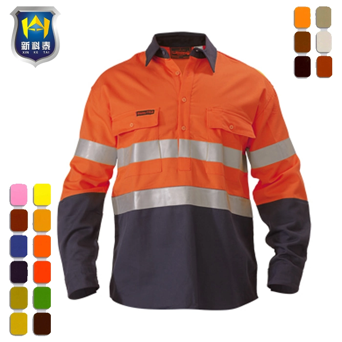 Two Tone Long Sleeve Mens Workwear Safety Clothing Work Shirt