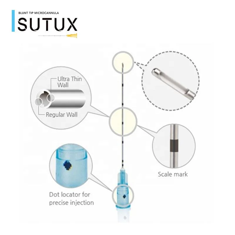 Sutux CE Certification Dermal Filler Micro Cannula 18 21 22 23 25 27 Gauge Needle for Ha Filler Syringe