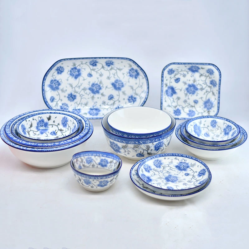 Оптовый круглый керамический синий и белый фарфоровый китайский стиль керамика Посуда для посуды