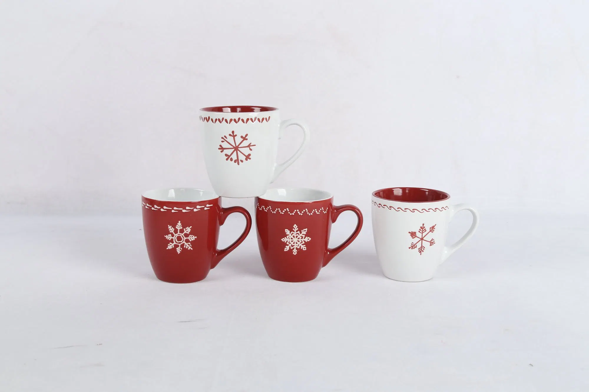 Stoneware Mugs and Bowls with Christmas Snow Dots