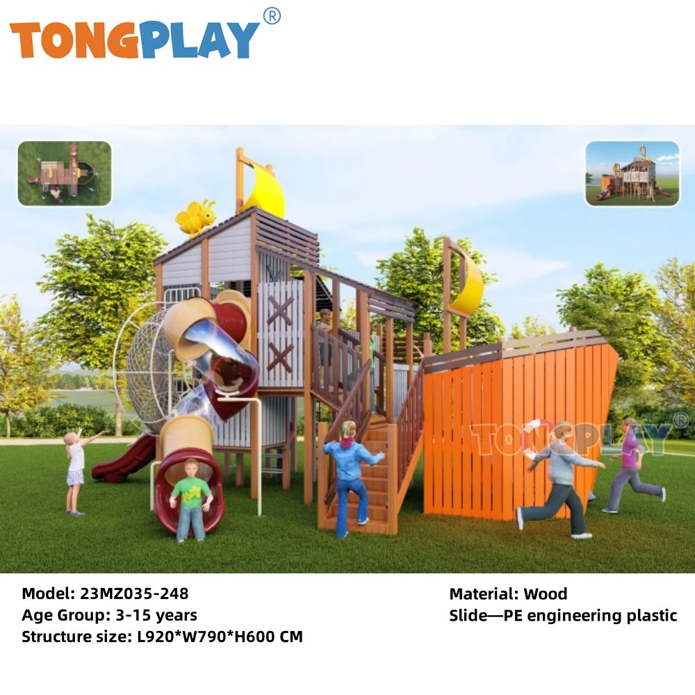 Tongplay Wooden Playhouse Funny Kids Slide Outdoor Playground Safety Game