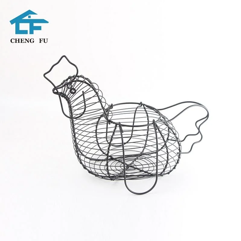 All in One Chicken Hen Shaped Wire Egg Basket with Handle Farmhouse Style Organization