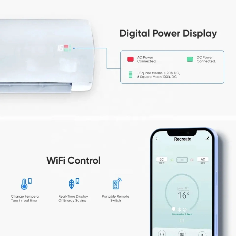 100% Solar Air Conditioner Split System 48V DC Inverter/24 Hours 18000BTU 100% Solar Air Conditioner/ Wall Split Air Condition