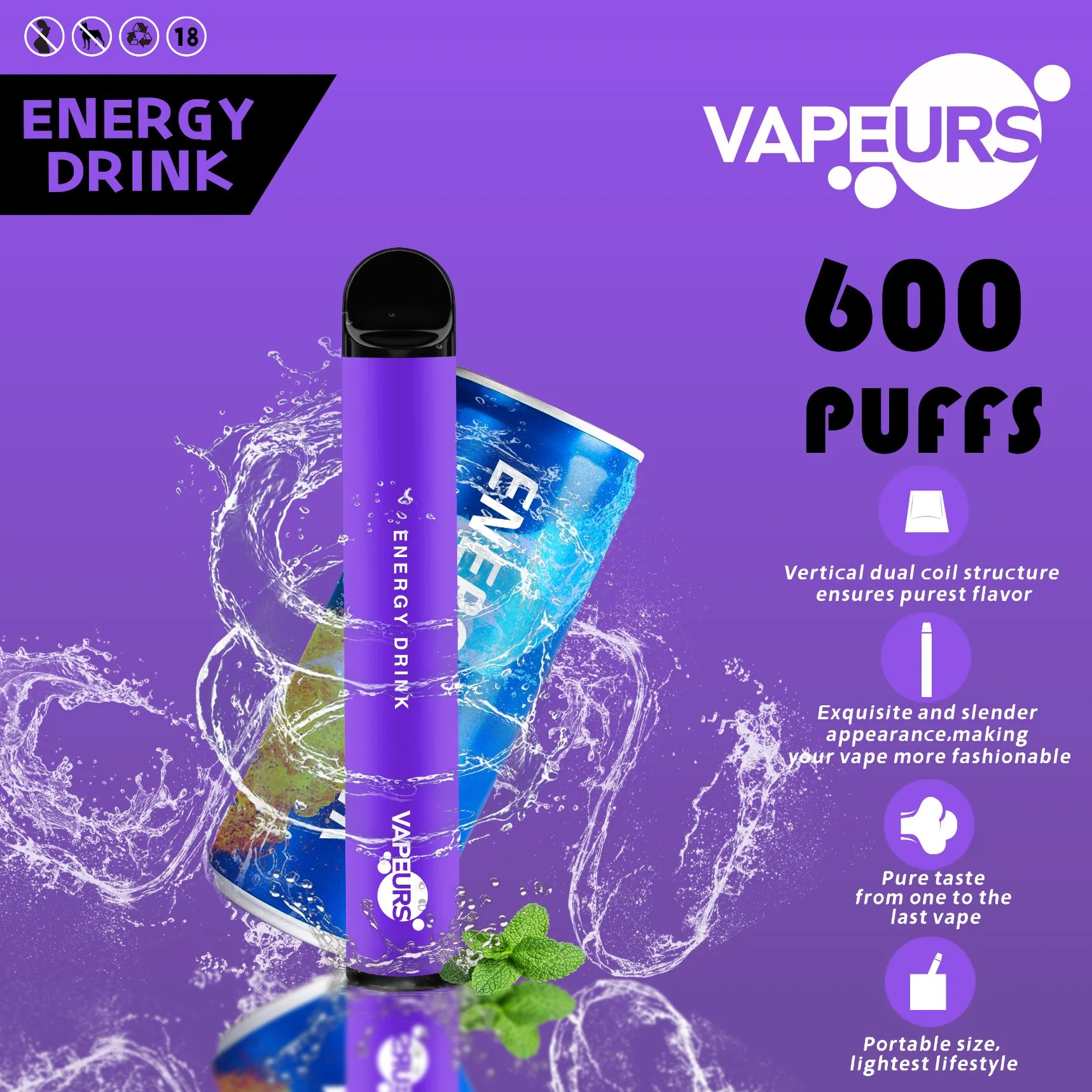 Authentique Vapeurs 600/800 Puff DPT Vope E cigarette jetable 600 Bouffées