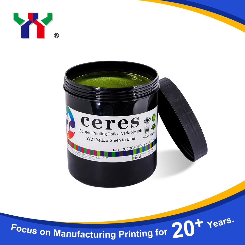 Very Good Quality Solvent Screen Optical Variable Ink Yy21 Yellow Green to Blue for Printing The Money, 1kg/Bottle