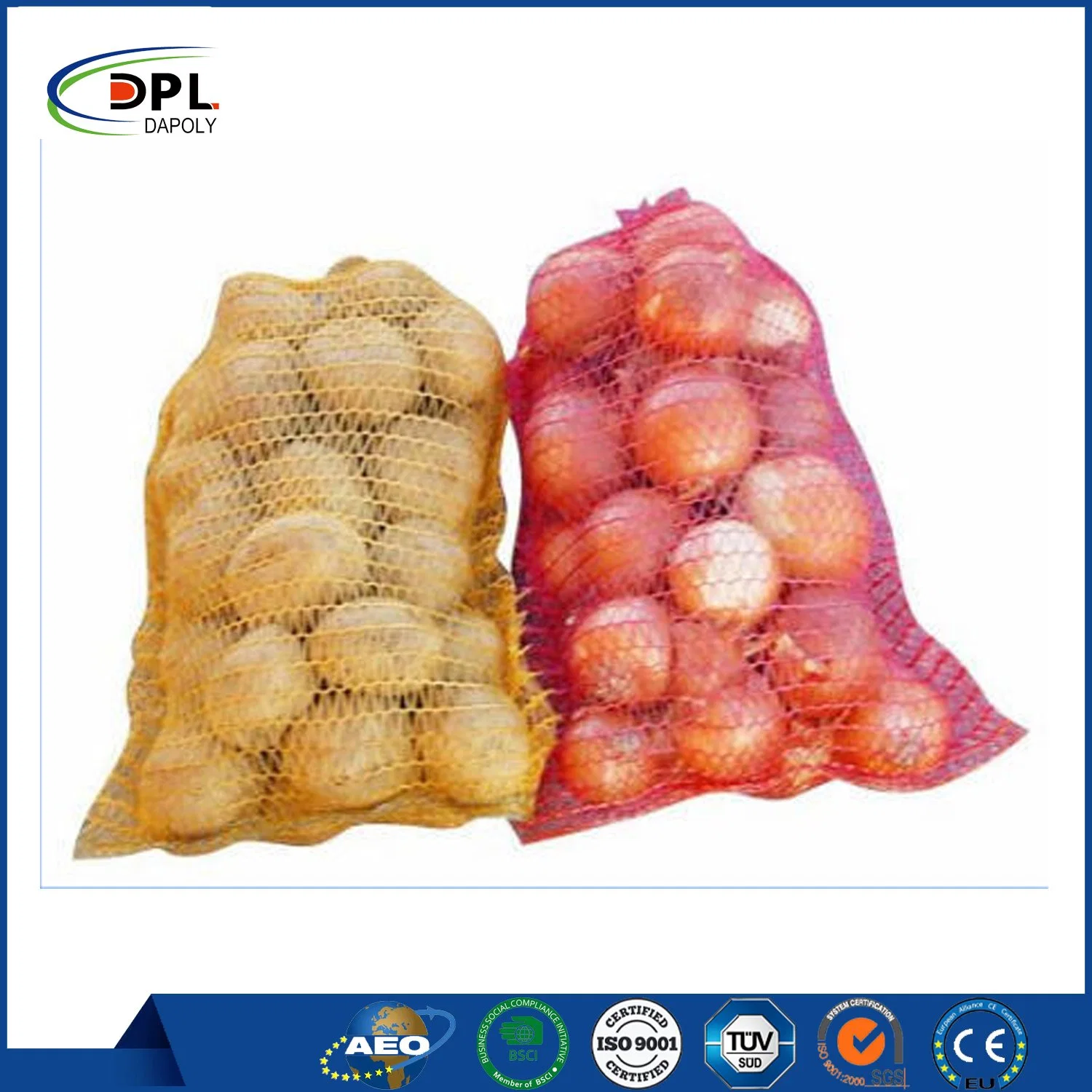 Cordón de plástico de 25kg Embalaje sacos de malla de 50kg de patata cebolla Ajo Col PP fruta naranja sacos de red Venta caliente