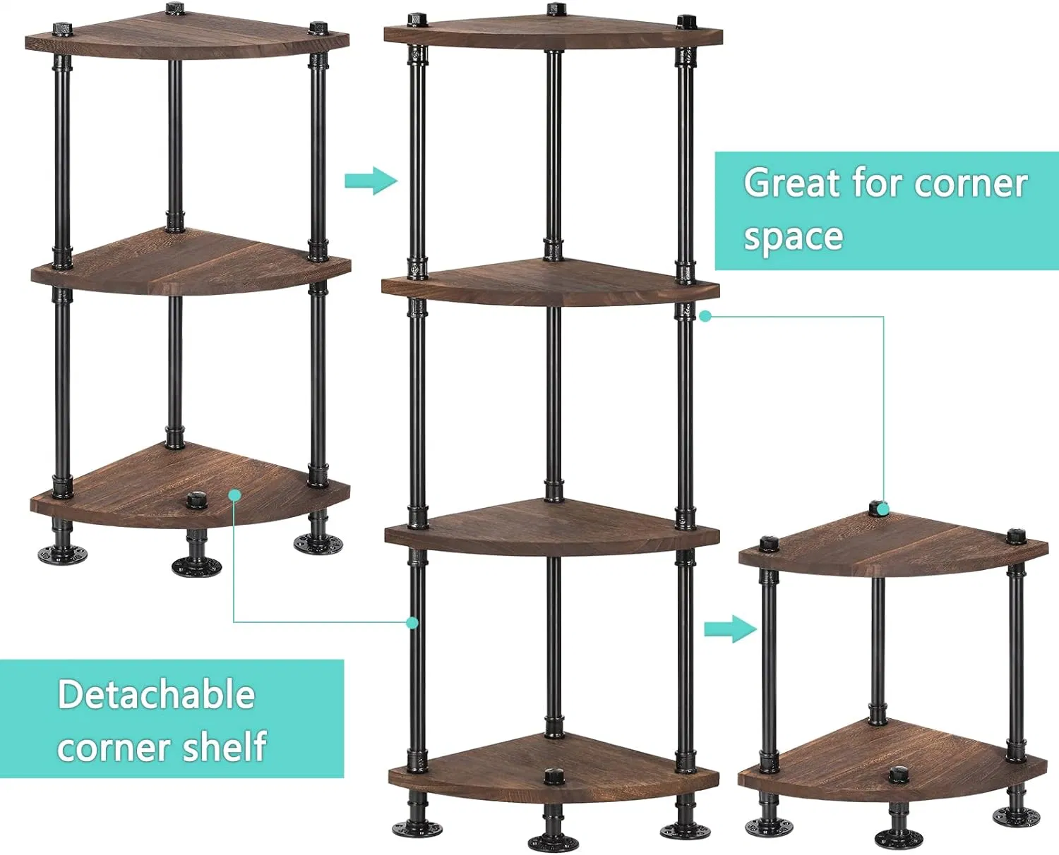 Industrial Shelves 4-Tier Pipe Corner Shelves for Living Room Bedroom Bathroom Kitchen