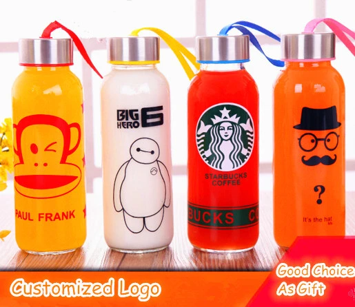 Customized Logo Sport Glass Bottle Cheap Gift Portable Glass Bottle Promotional Juice Bottle